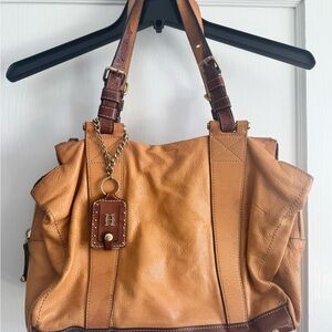 Olivia Harris Camel and Chocolate Leather Shoulder Bag